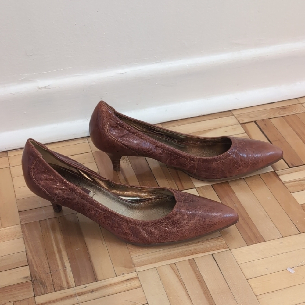 Ecco Brown Leather Heels Classic Pumps Size 39